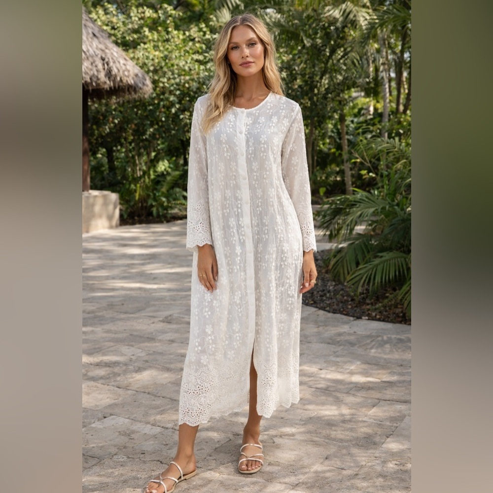 Melissa Odabash White Long Sleeve Dress m